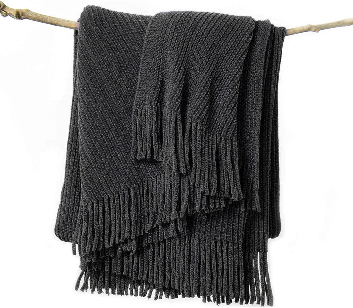 Chenille Boho Beige Throw Pillow — 60" — G-dark Grey