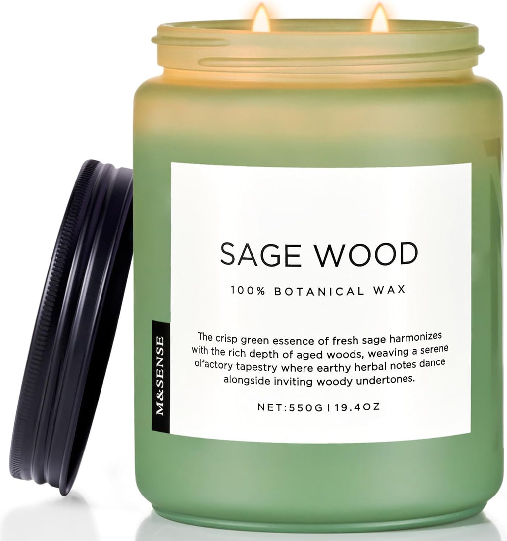 Scented Beige Soy Candle — Green Sage Wood
