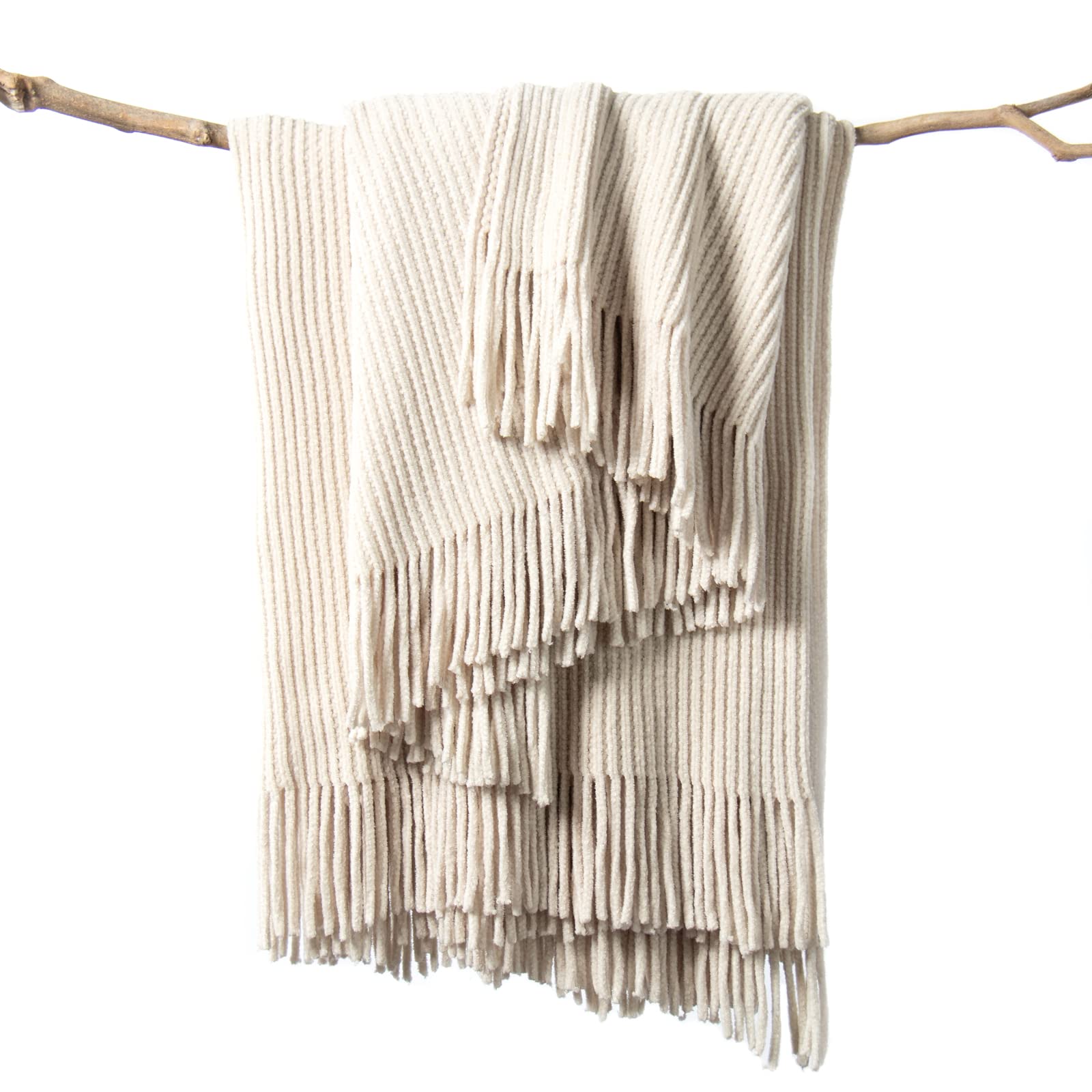 Chenille Boho Beige Throw Pillow — 60"
