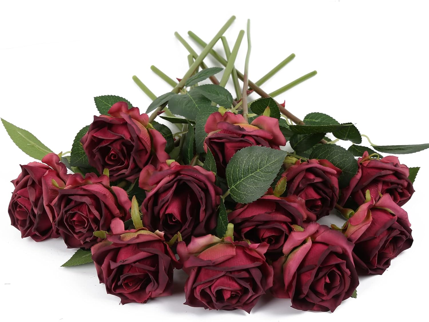 Vintage Brown Artificial Flowers — 12pcs-burgundy
