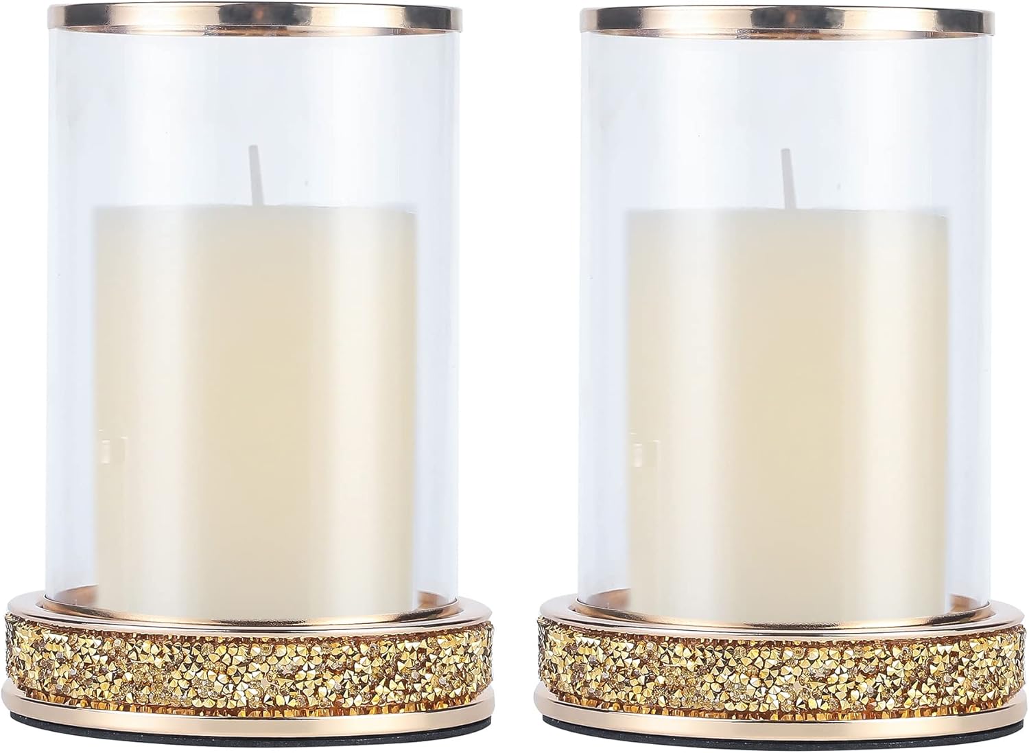 Beige Pillar Candle — Set of 2 — Gold Rhinestone