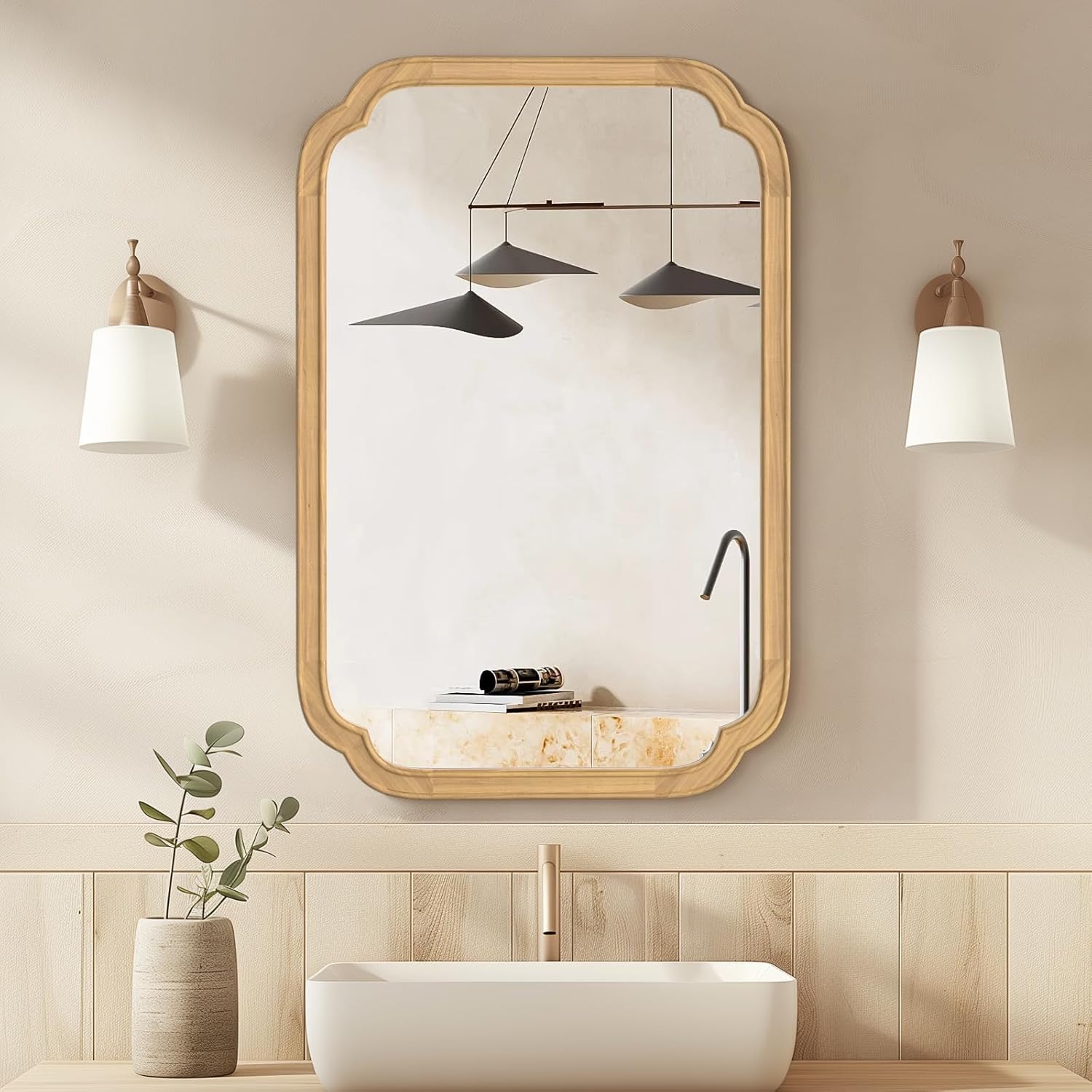 Farmhouse Beige Wall Mirror — 36" — Natural