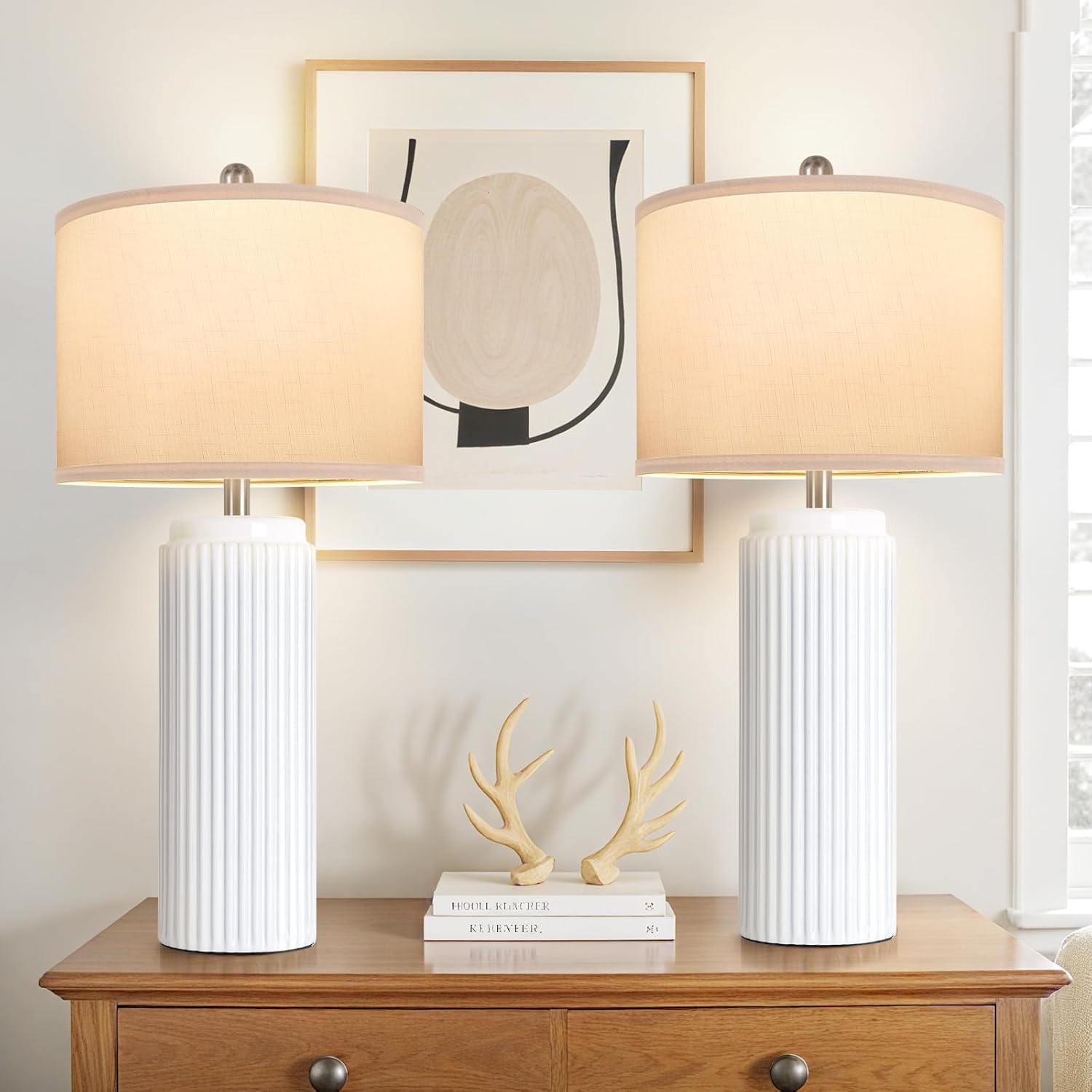 Boho Beige Nightstand Lamp — 23.5" — 28.5"