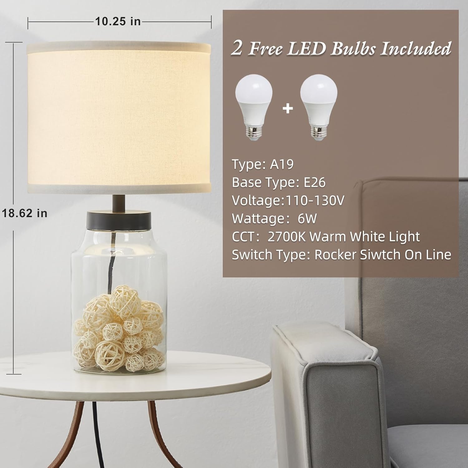 Modern Blue Bedside Lamp - View 4
