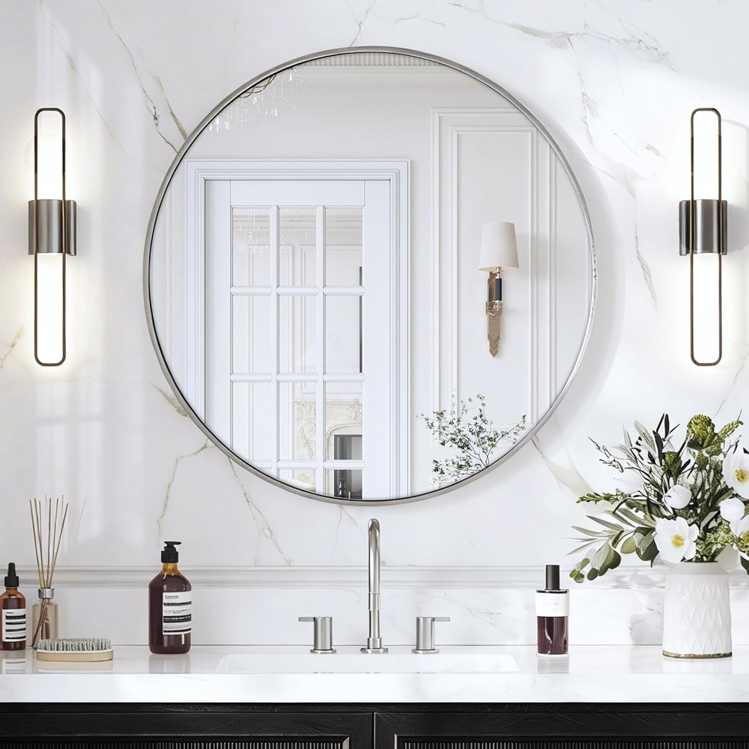 Black Wall Mirror — 36" — Brush Nickel