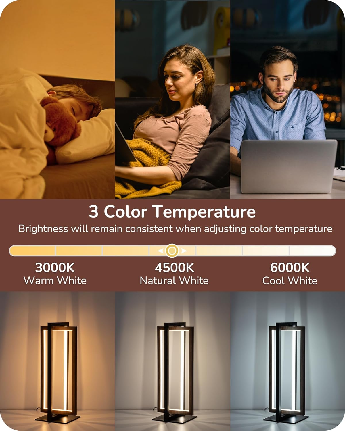 Dimmable Modern Brown Bedside Lamp - View 3