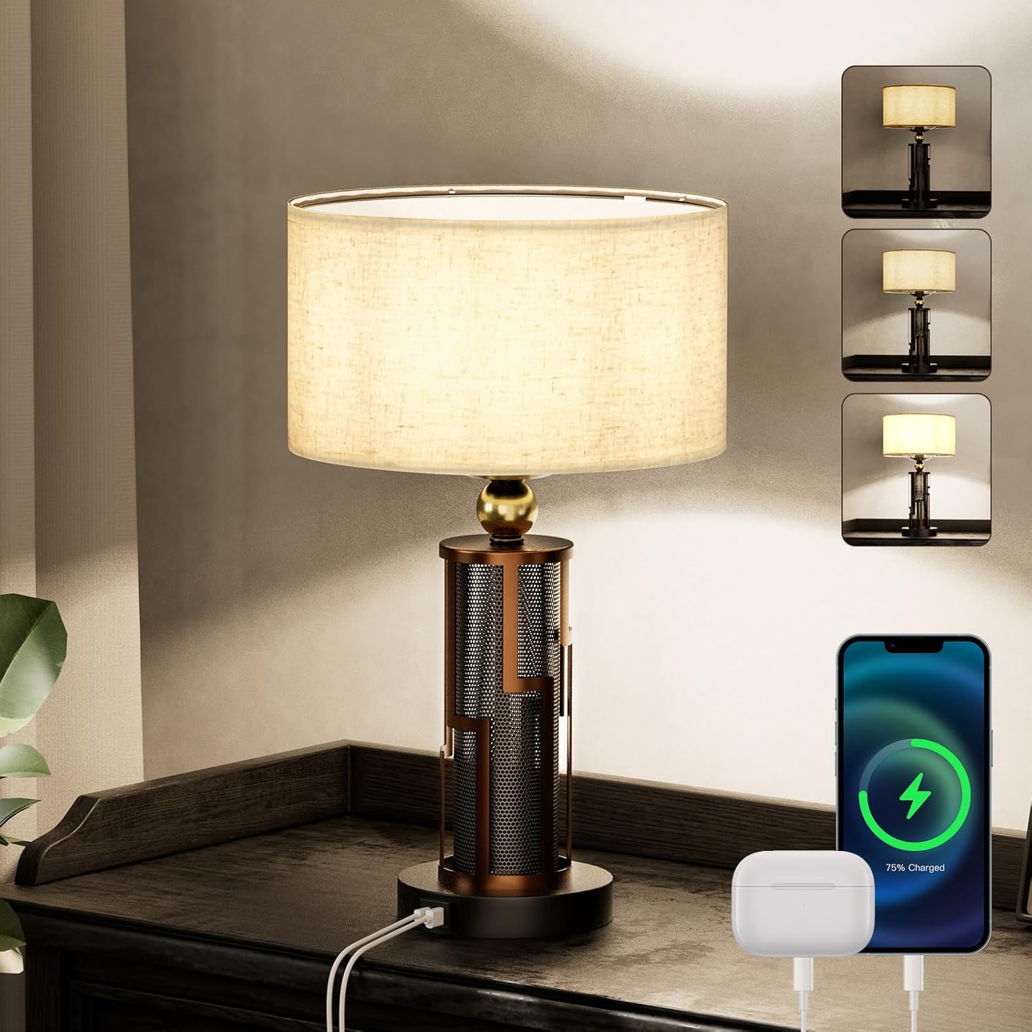 Dimmable Mid-Century Glass Table Lamp — Vintage Table Lamp