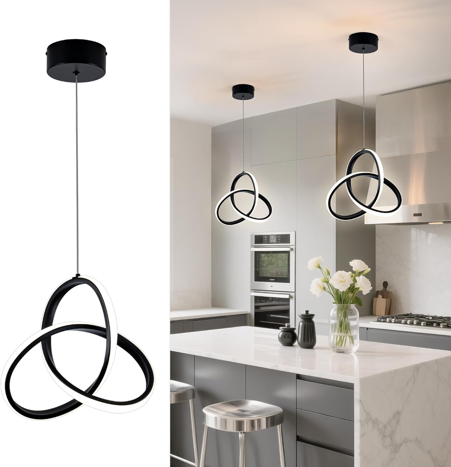 Adjustable Modern Black Pendant Light — Black Flower 4000K