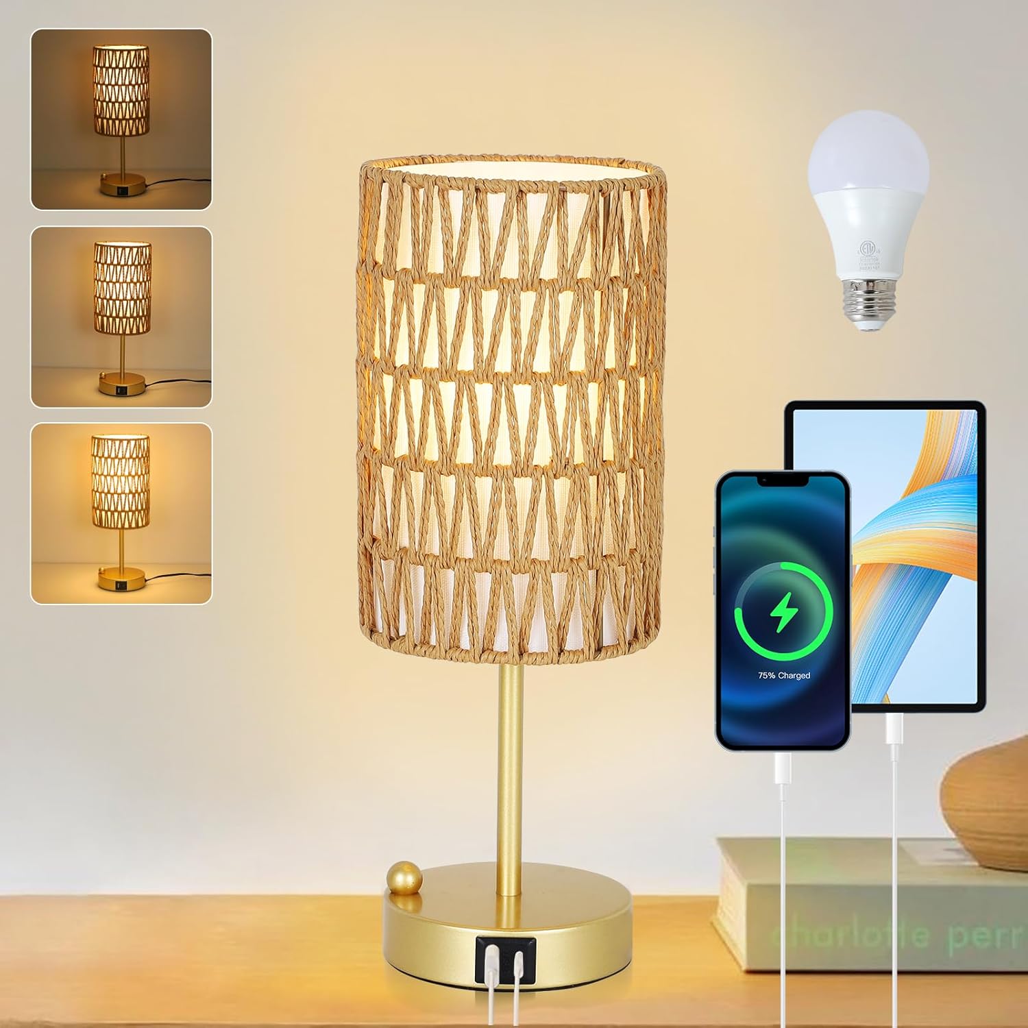 Dimmable Boho Black Desk Lamp — Gold