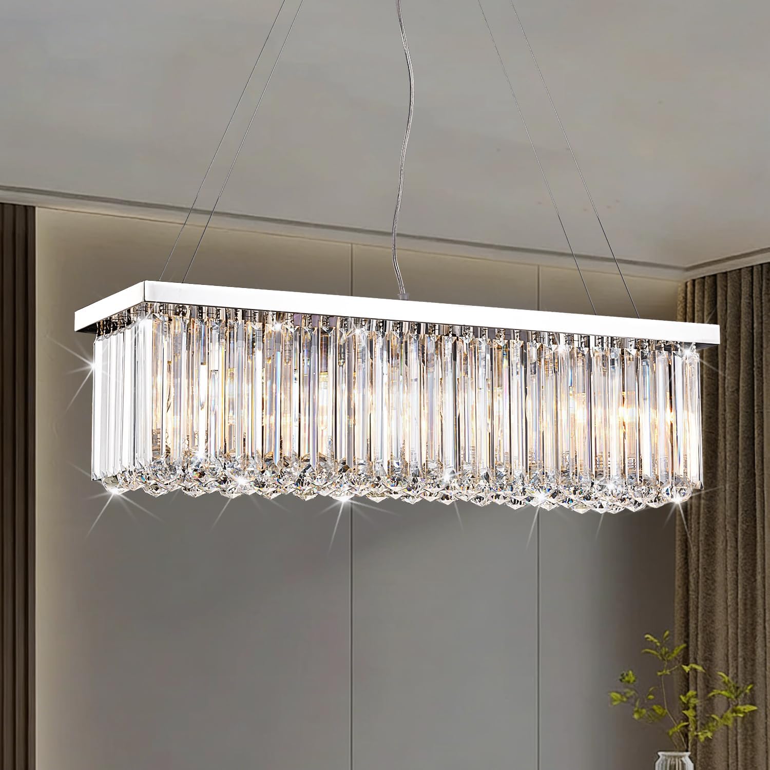 Rectangular Luxe Gold Chandelier — 23.6" — 06-Silver L31.5" x W9.8" x H9"