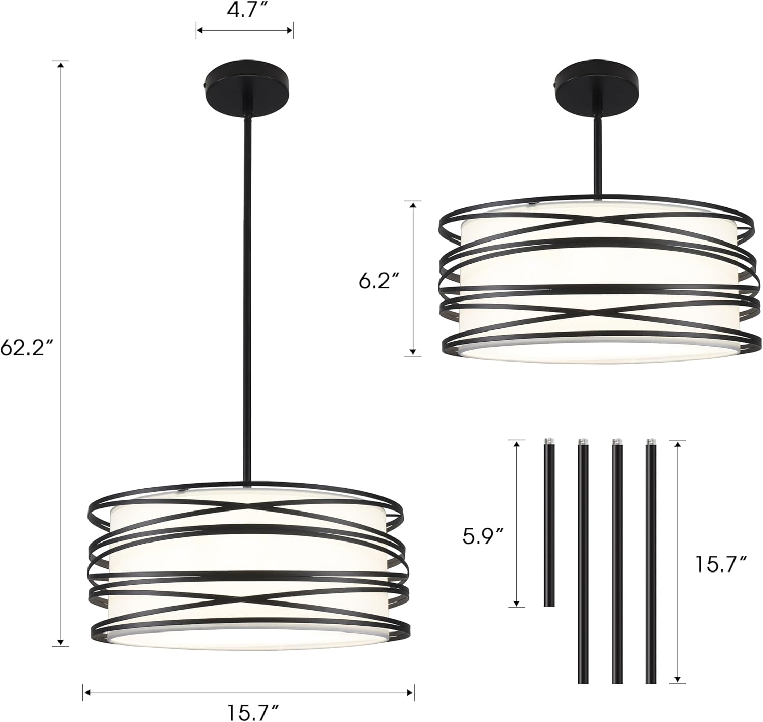 Farmhouse Black Chandelier — 3-Light - View 3