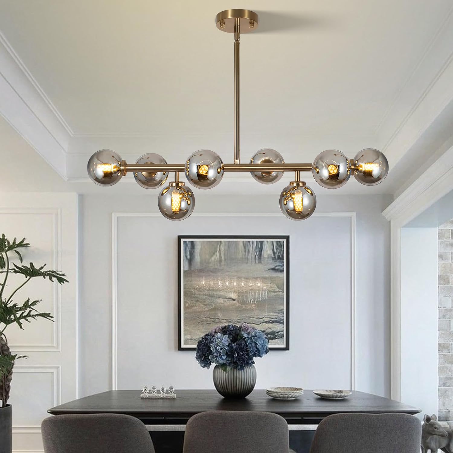 Adjustable Luxe Glass Chandelier — 16-Light — Grey-31in-8light