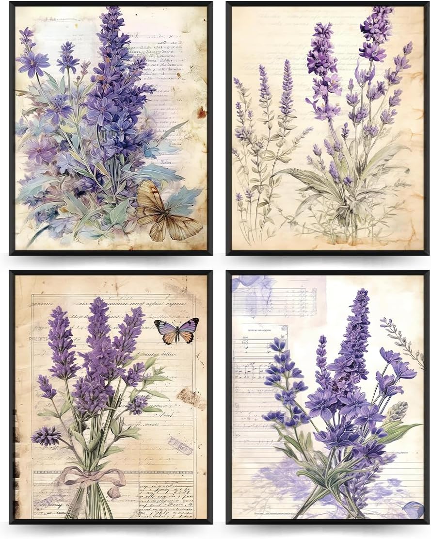 Unframed Farmhouse Black Wall Art — 10" — Flower - Lavender