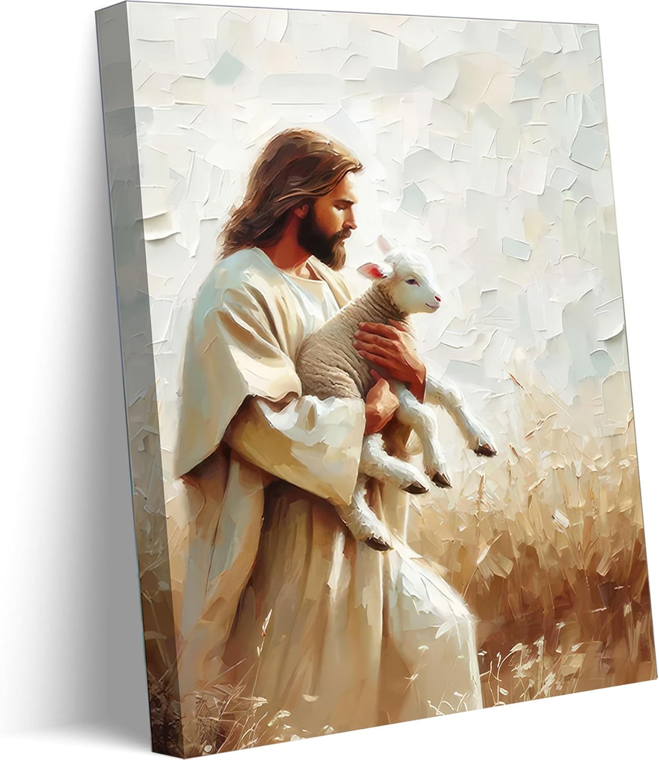 Fabric Canvas Wall Art — 12x16 — Jesus holding a sheep