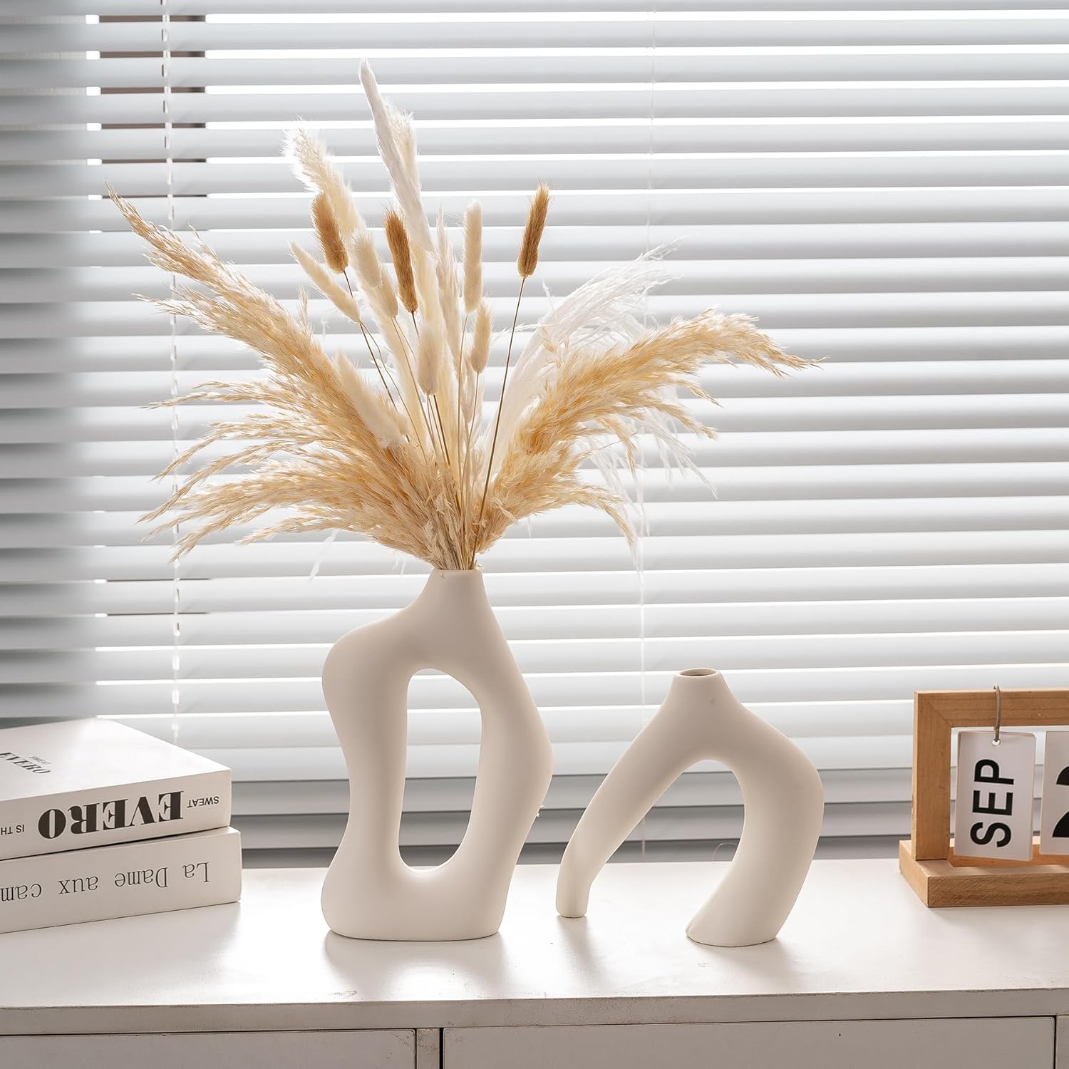 Modern White Flower Vase — Set of 2 - View 4