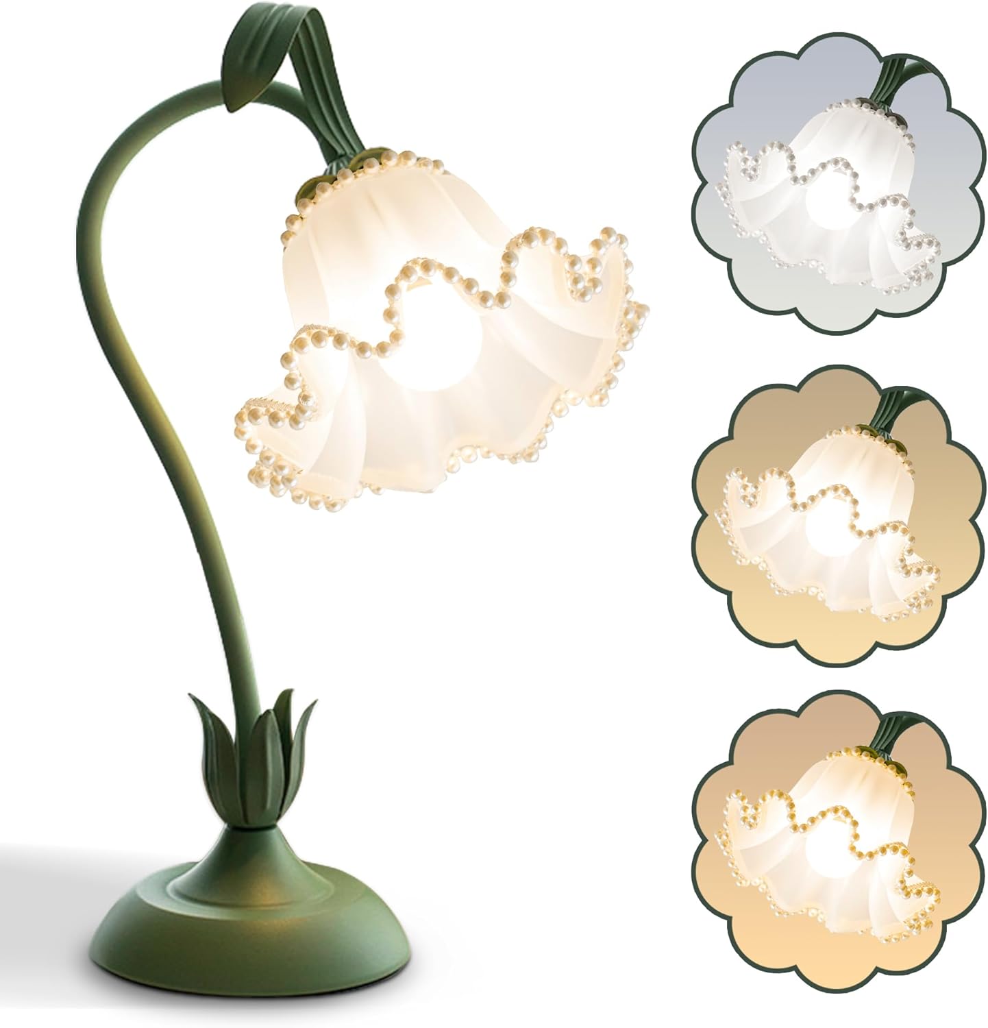Vintage Green Bedside Lamp — Green Pearls