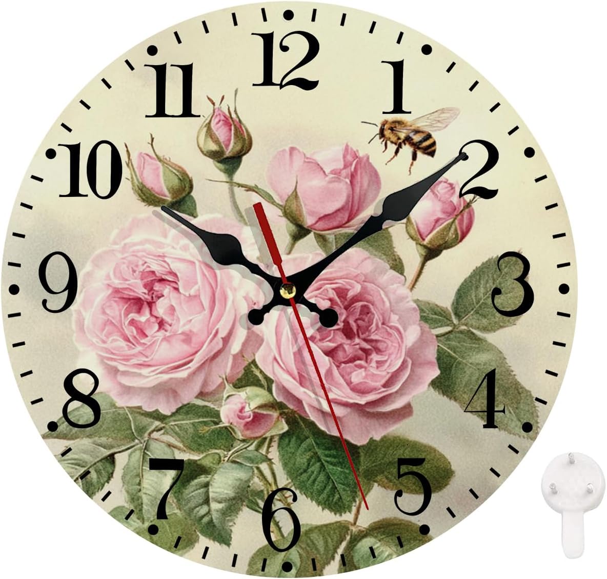 Battery Operated Pink Wall Clock — 10" — Pink Roses