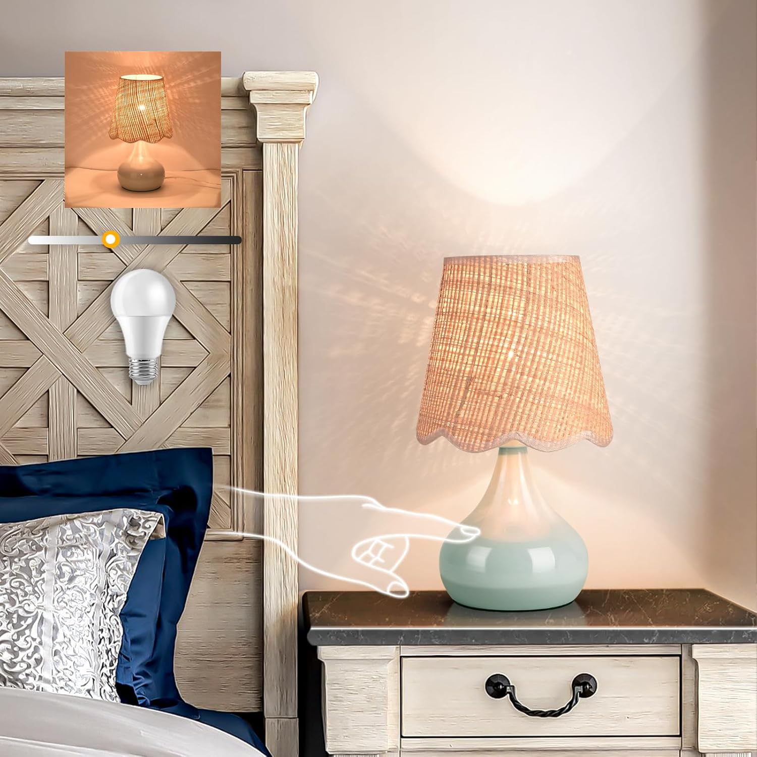 Boho Beige Table Lamp — Light Blue
