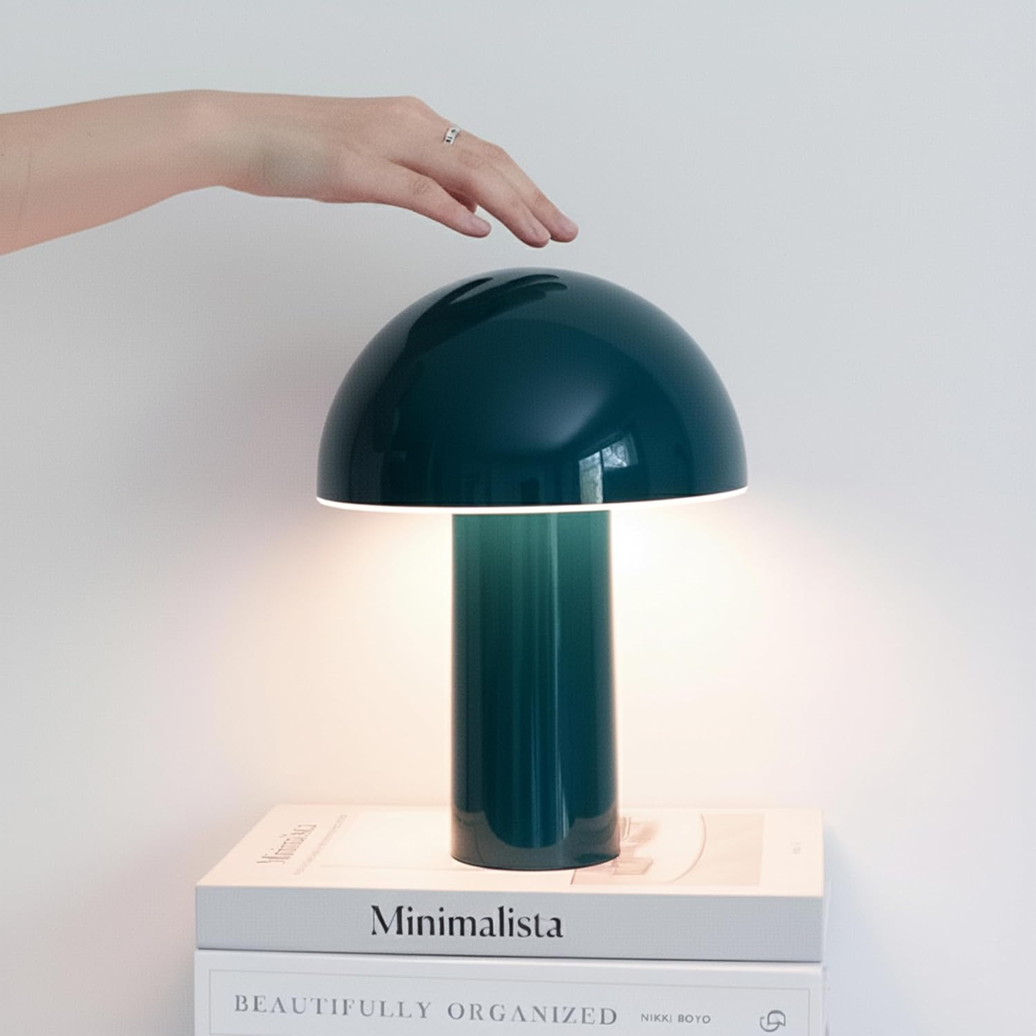 Cordless Modern Beige Table Lamp — 10" — Teal