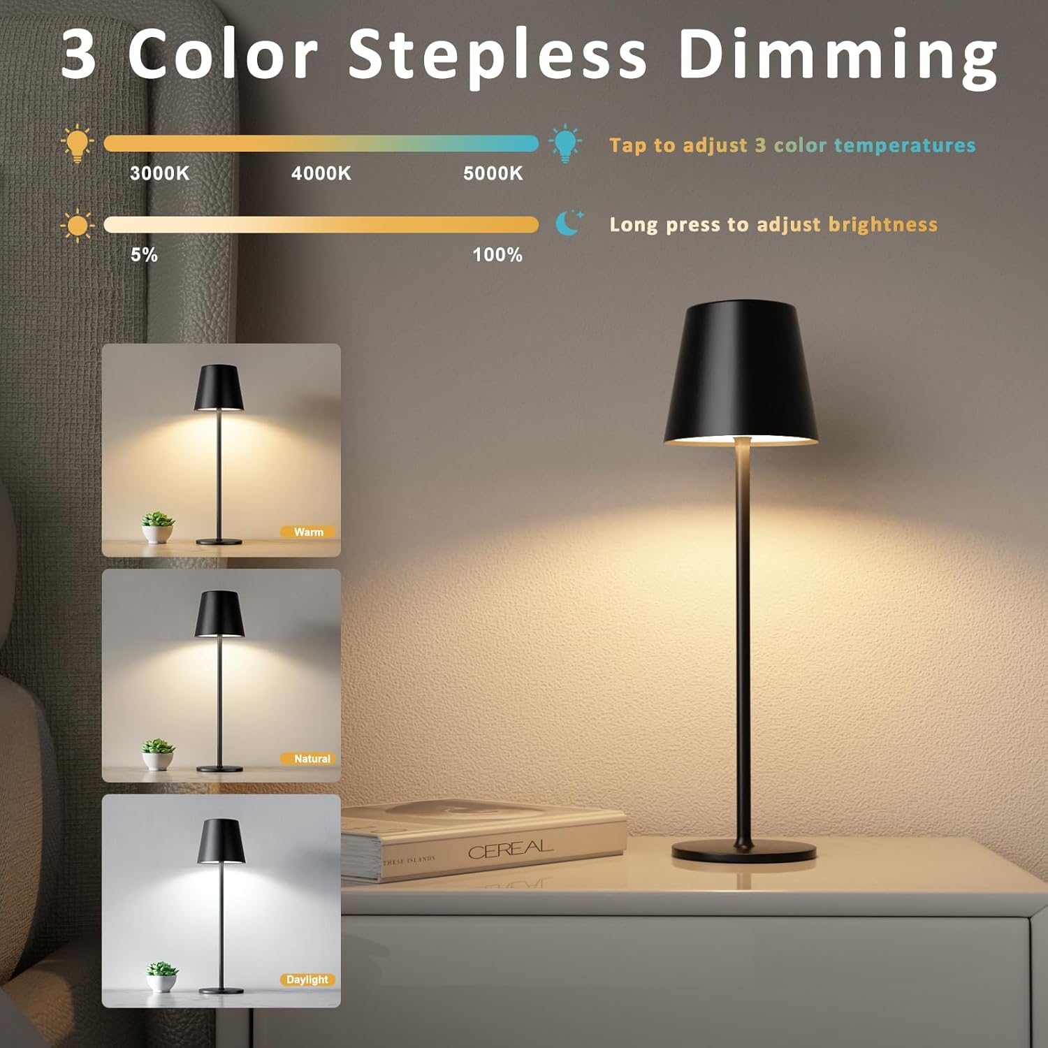 Cordless Black Table Lamp - View 2