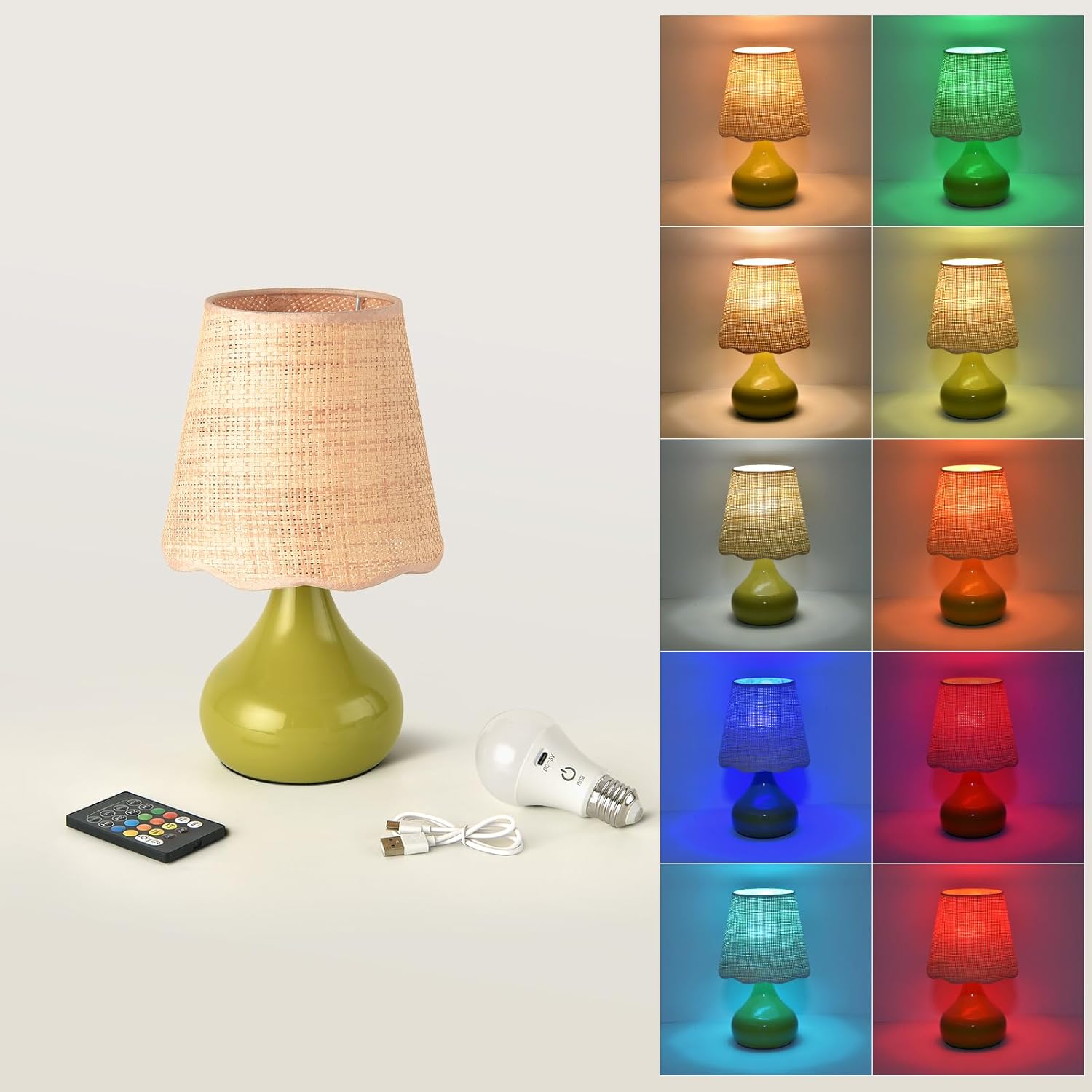 Boho Beige Table Lamp — Green