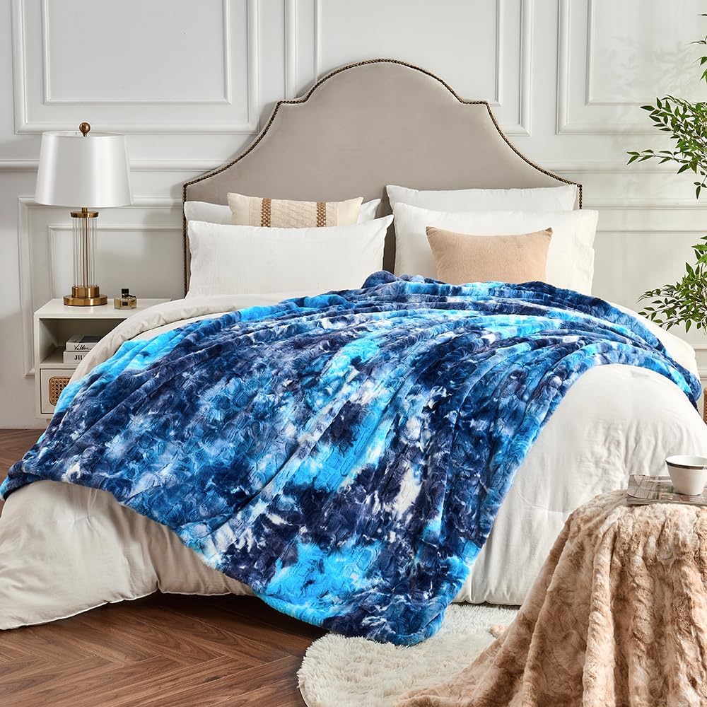 Oversized Luxe Beige Throw Pillow — 60" — Tie Dye Blue