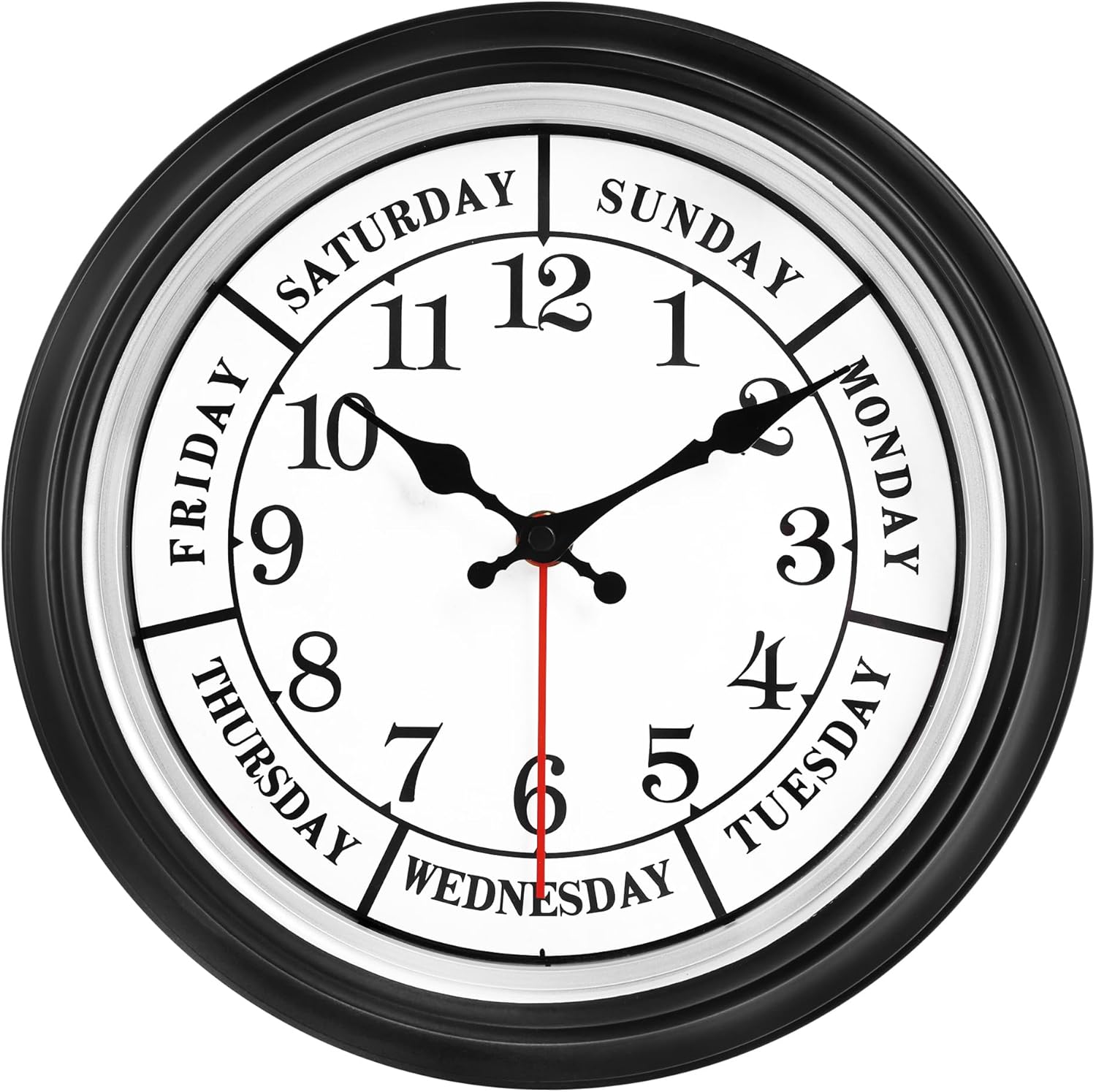 Vintage Black Wall Clock — Week Silver