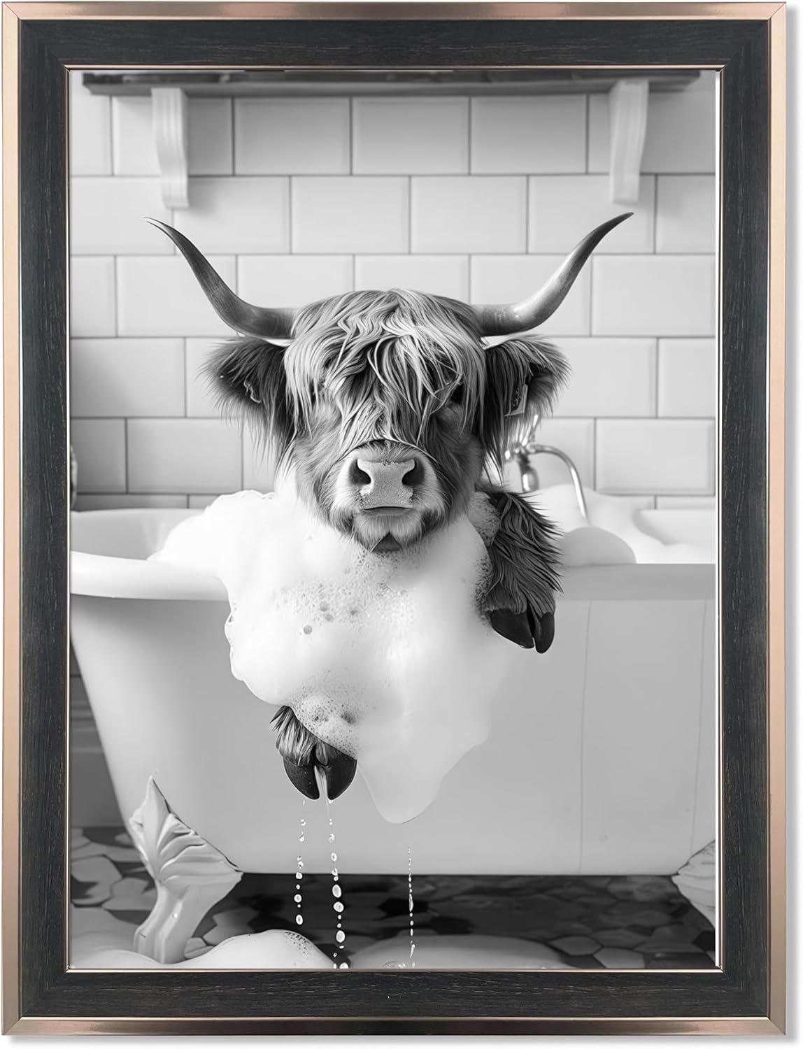 Framed Farmhouse Black Wall Decor — 10" — Black Framed Highland Cow