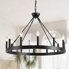 Round Farmhouse Black Chandelier — 12-Light