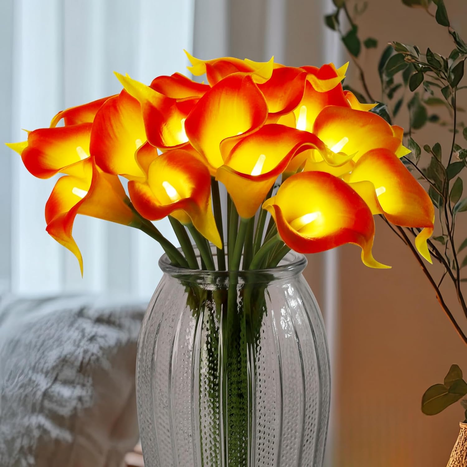 Lighted Blue Artificial Flowers — Orange