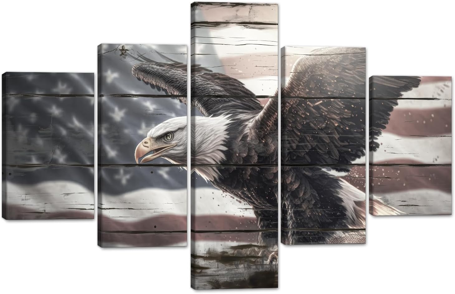 Framed Brown Wall Decor — 50" — American Flag & Eagle