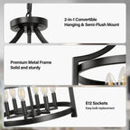 Convertible Farmhouse Black Chandelier — 6-Light - View 3