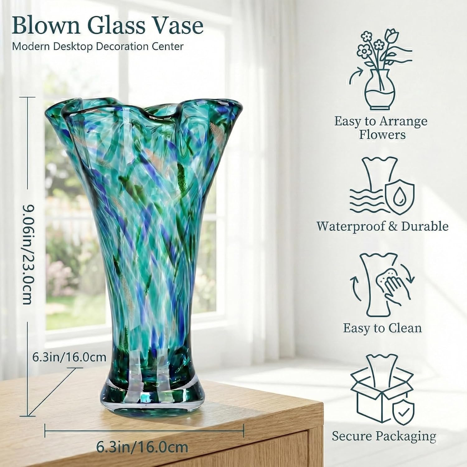 Blue Flower Vase — 9.0" - View 2