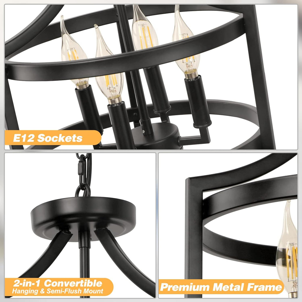 Convertible Farmhouse Black Chandelier - View 3