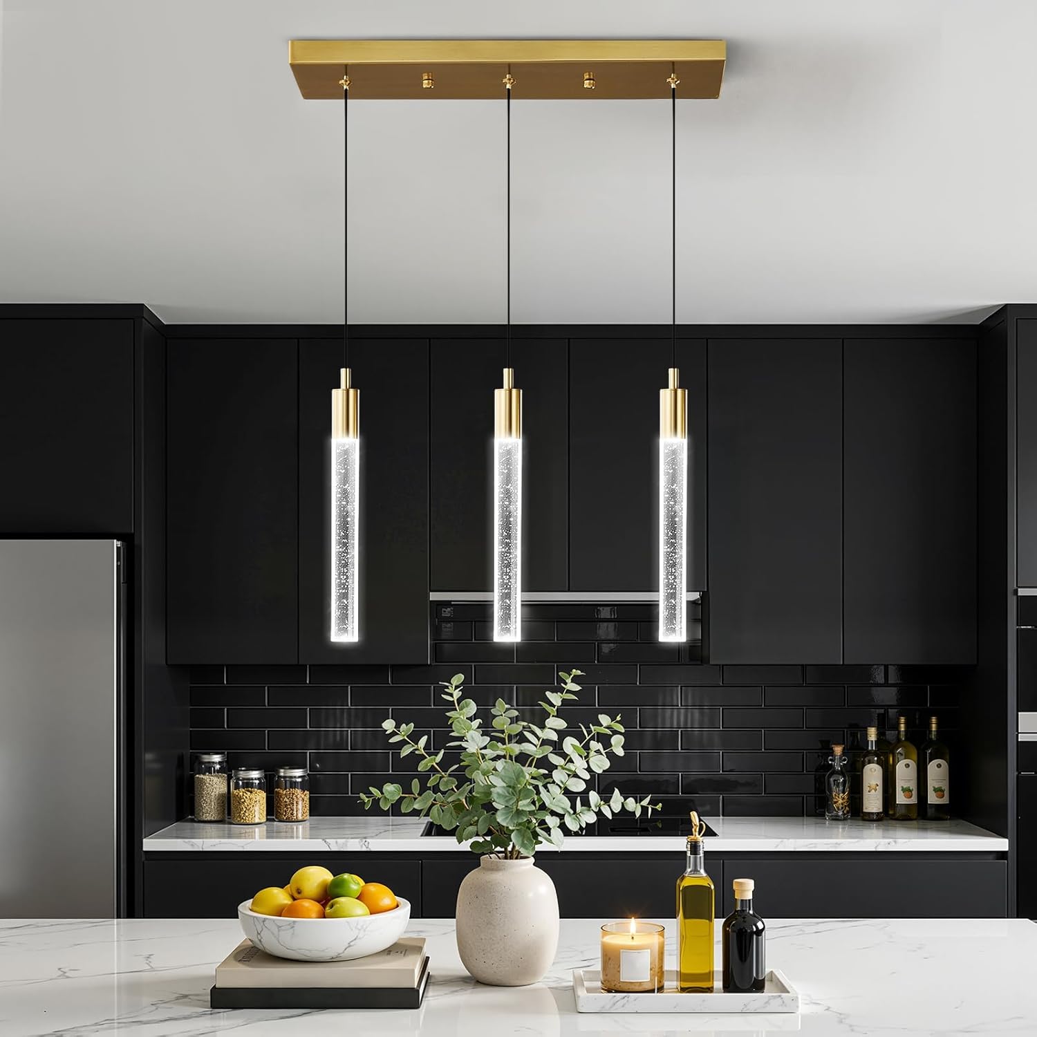 Dimmable Luxe Black Pendant Light — 2-Light — Gold