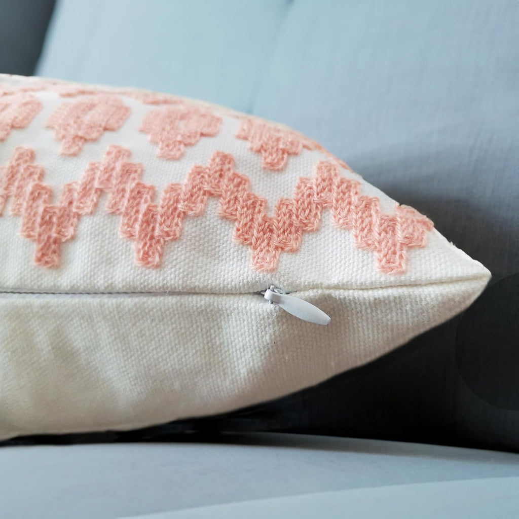 Embroidered Boho Beige Throw Pillow Cover — 20" - View 3