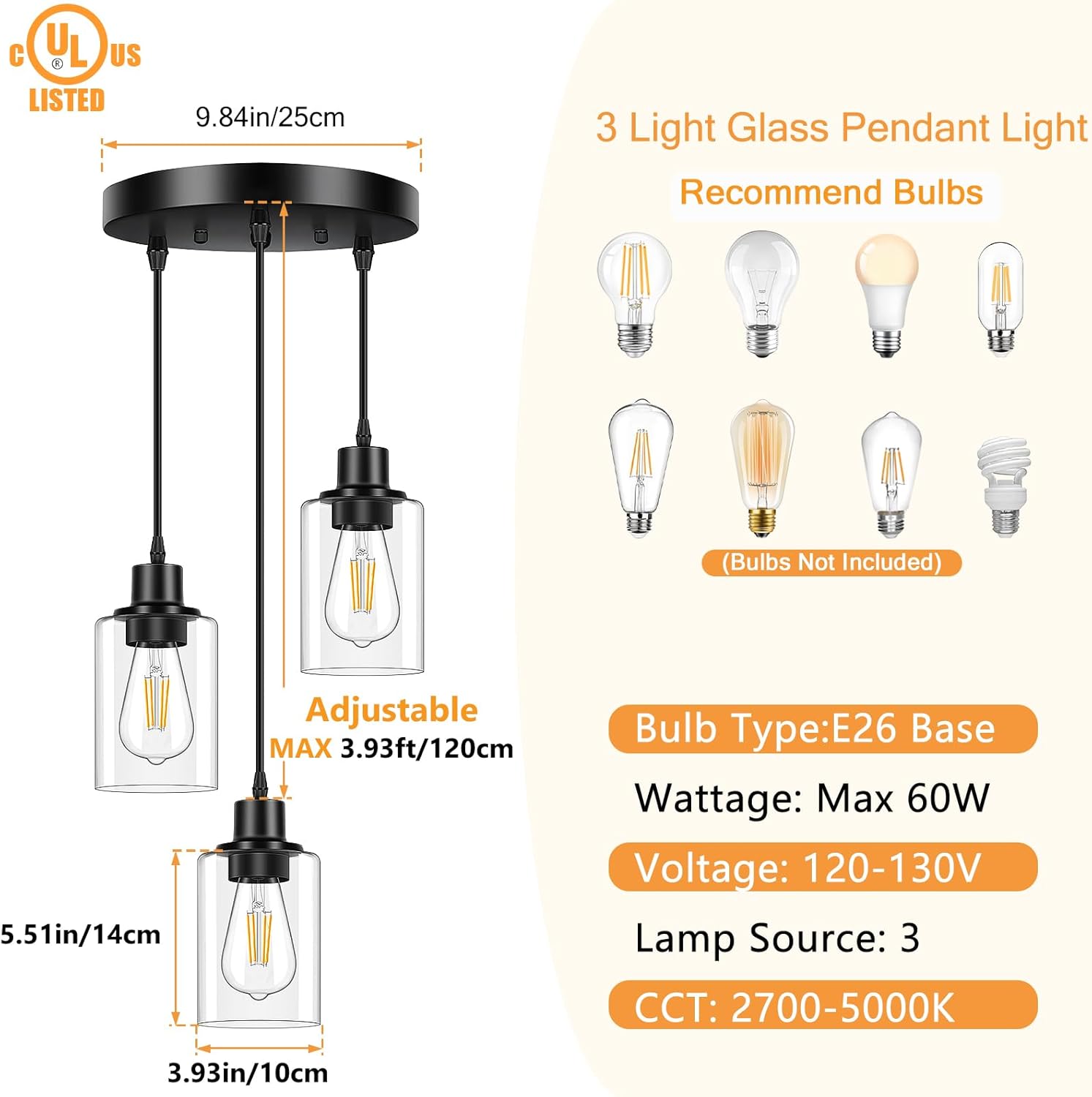 Adjustable Modern Metal Pendant Light — 3-Light - View 2