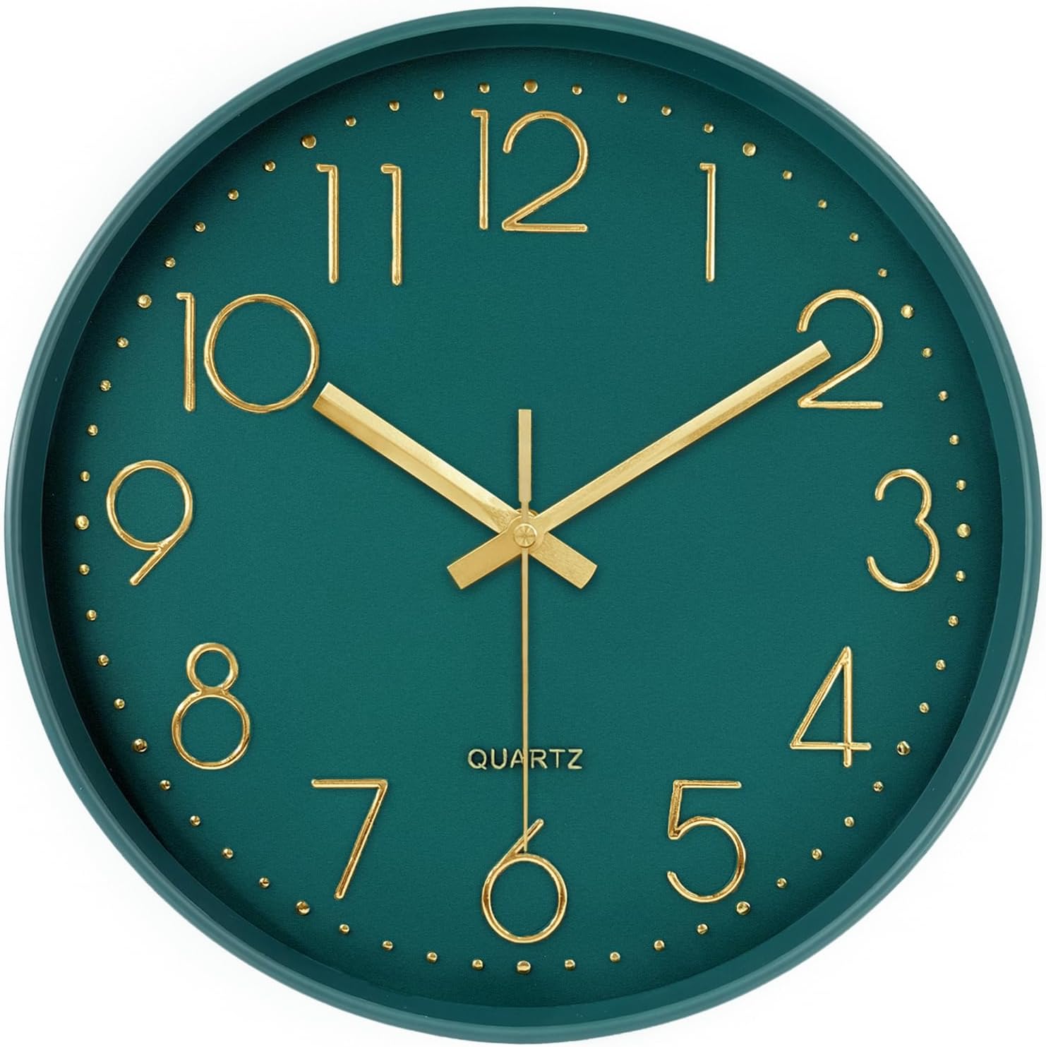 Battery Operated Modern Blue Wall Clock — 12" — Dark Green