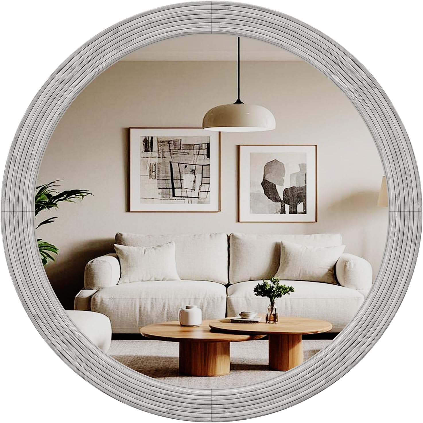 Round Farmhouse Brown Wall Mirror — 30" — A White Round