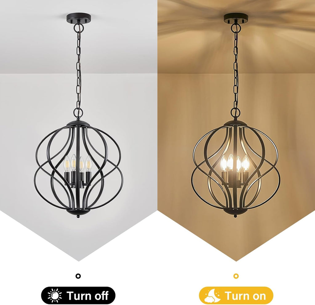 Modern Black Chandelier — 4-Light - View 8