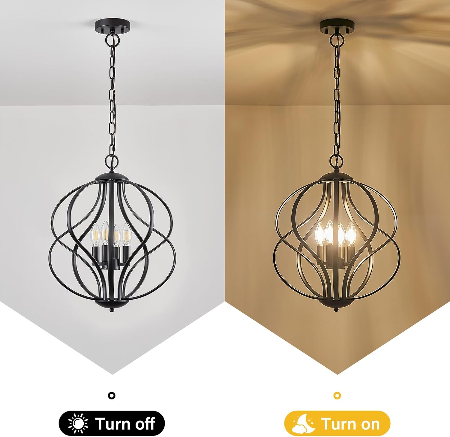 Modern Black Chandelier — 4-Light - View 8