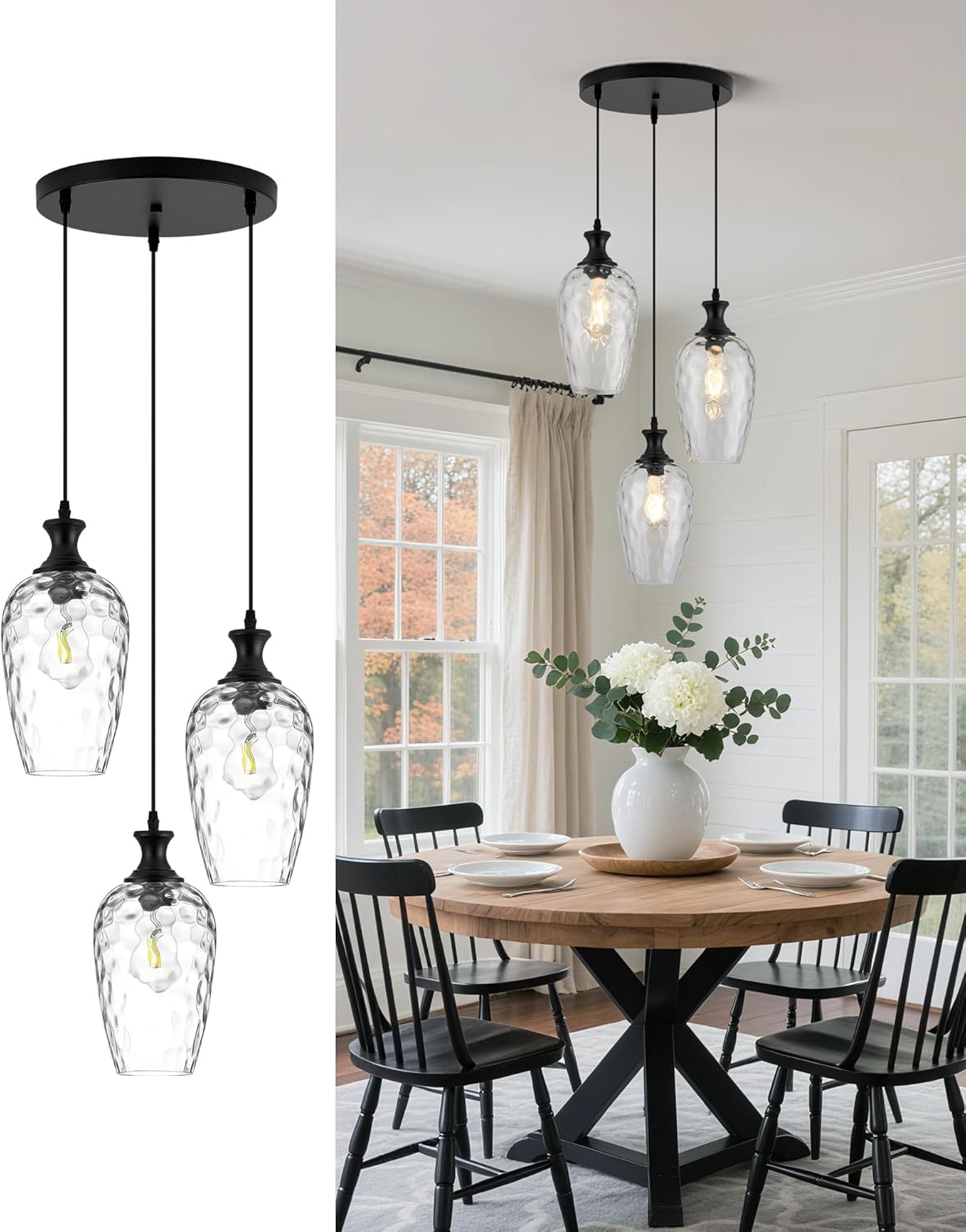 Farmhouse Black Pendant Light — 1-Light — Black + Clear Glass