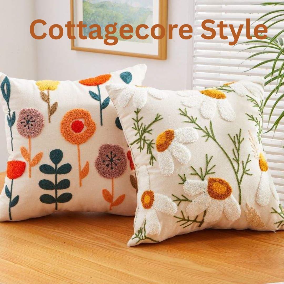 Embroidered Boho Beige Throw Pillow Cover — 18" - View 4