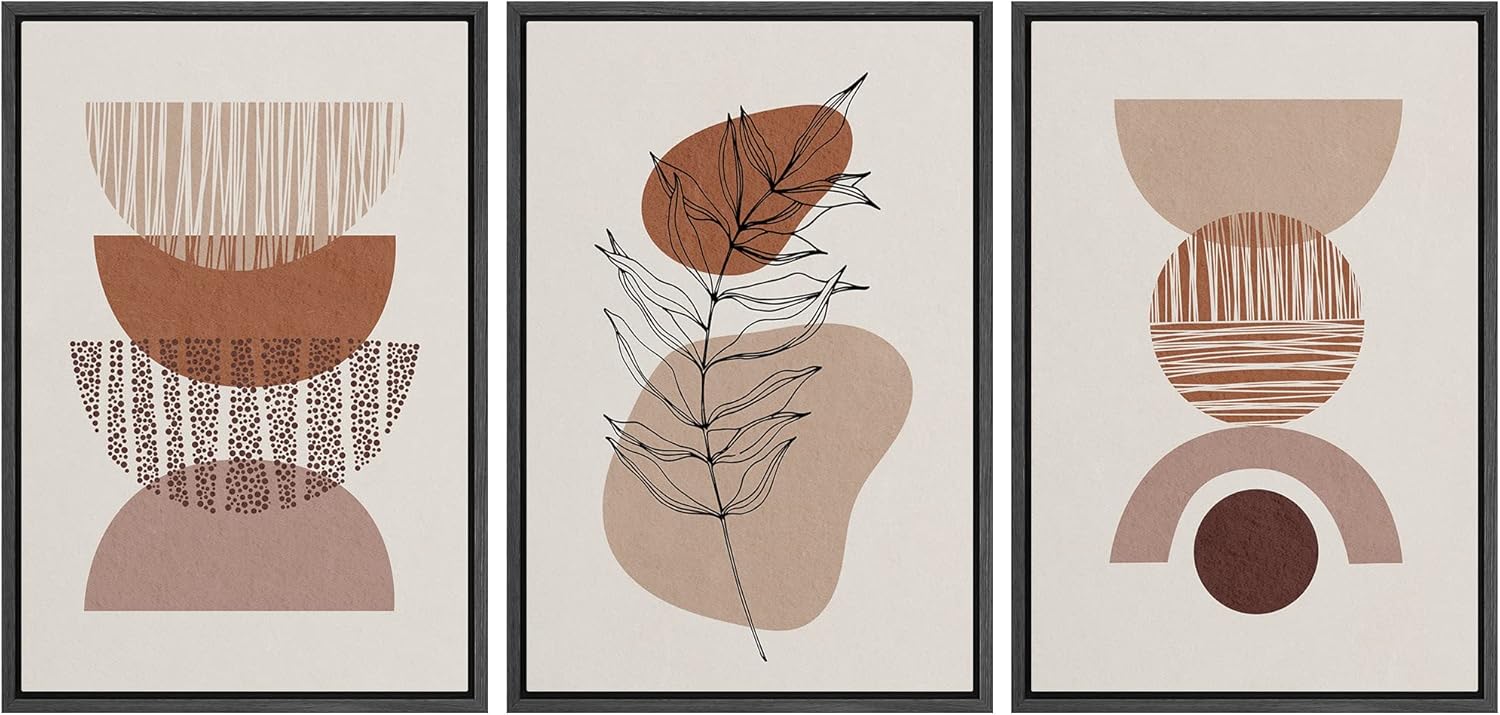 Framed Boho Fabric Wall Art — 16" — 24" x 36" x 3 Panels BLACK