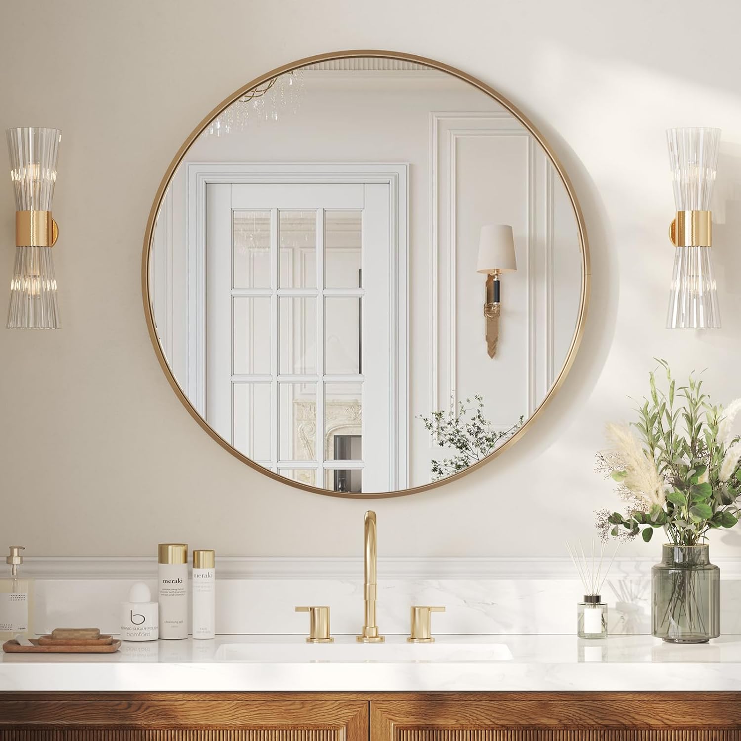 Black Wall Mirror — 36" — Brush Gold