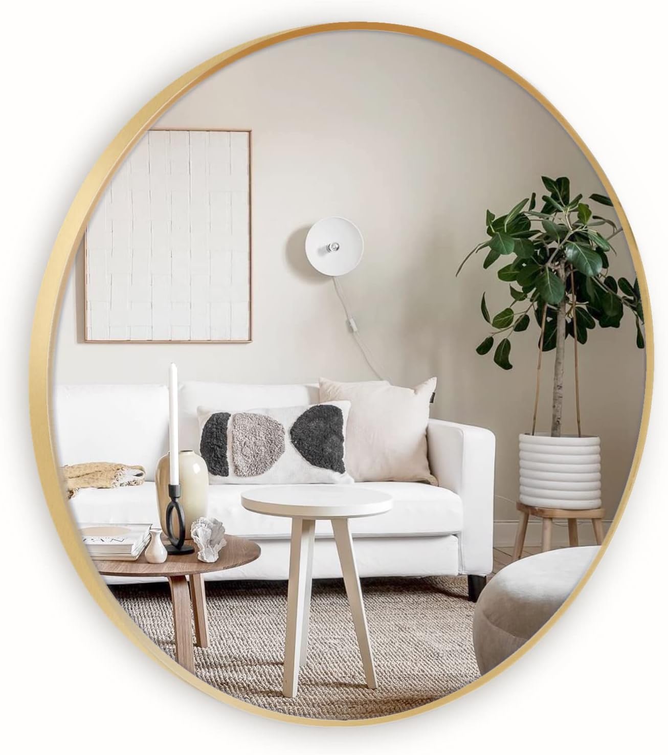 Framed Farmhouse Beige Wall Mirror — 24" — Golden3