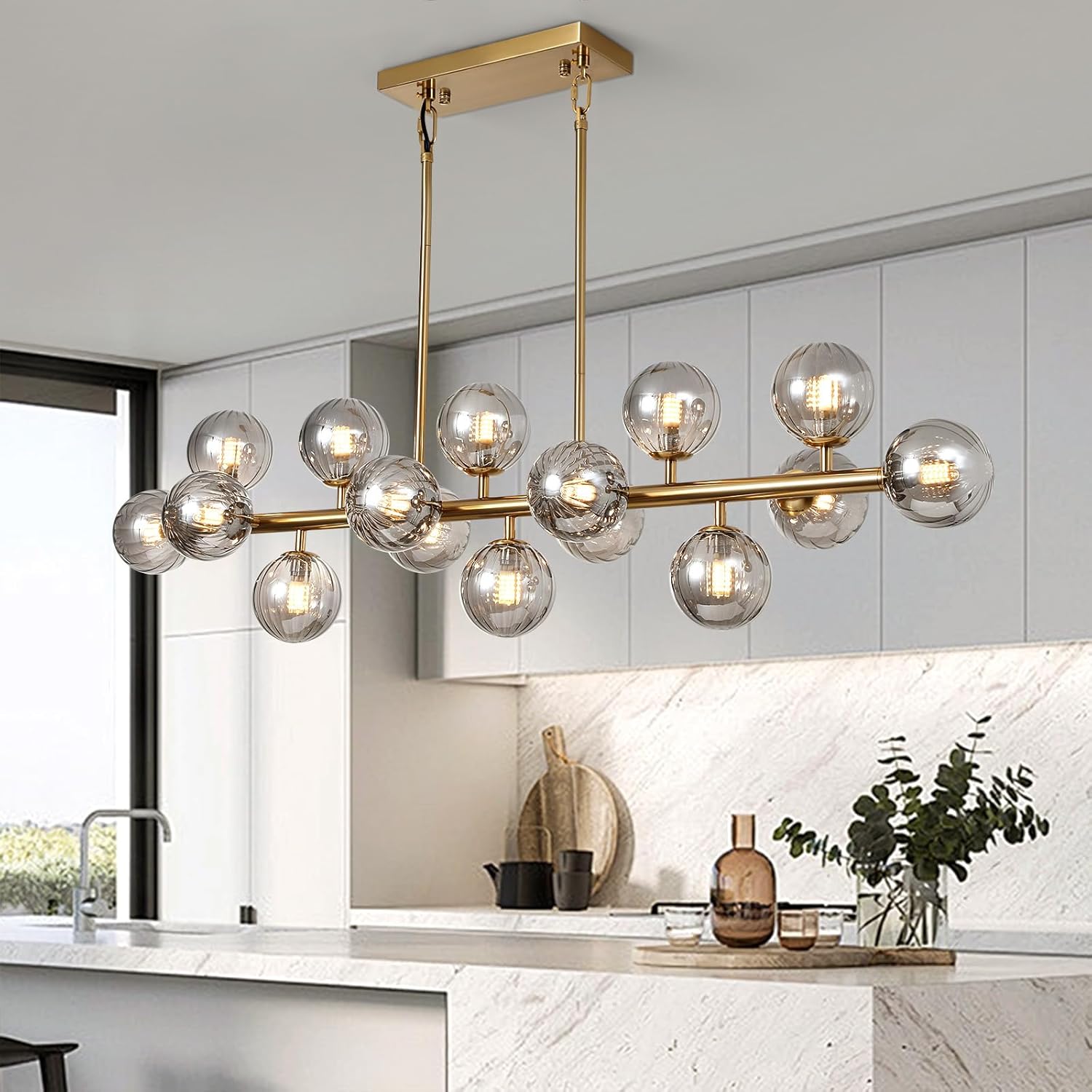 Adjustable Luxe Glass Chandelier — 16-Light — Grey-55n-16light