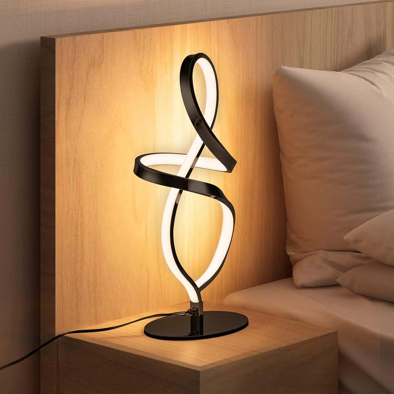 Modern Black Bedside Lamp - View 9
