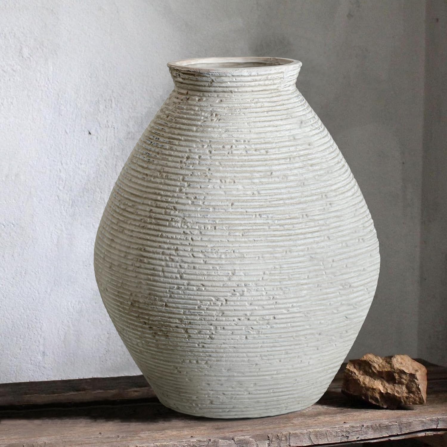 Farmhouse Beige Flower Vase — White