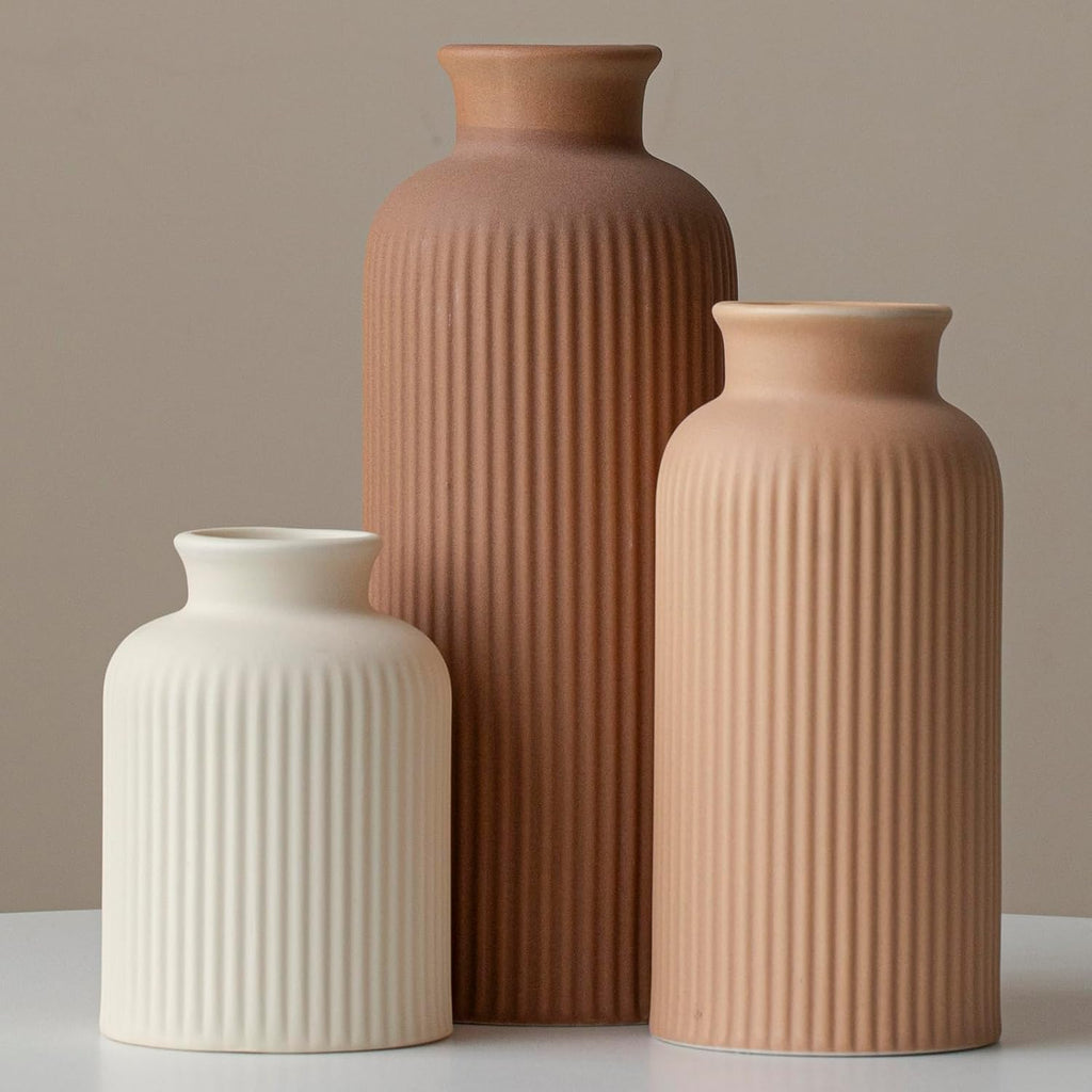 Modern Beige Decorative Vase — Large Coffee Mix